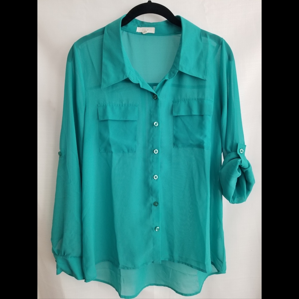 Sheer Green Button-Up Blouse